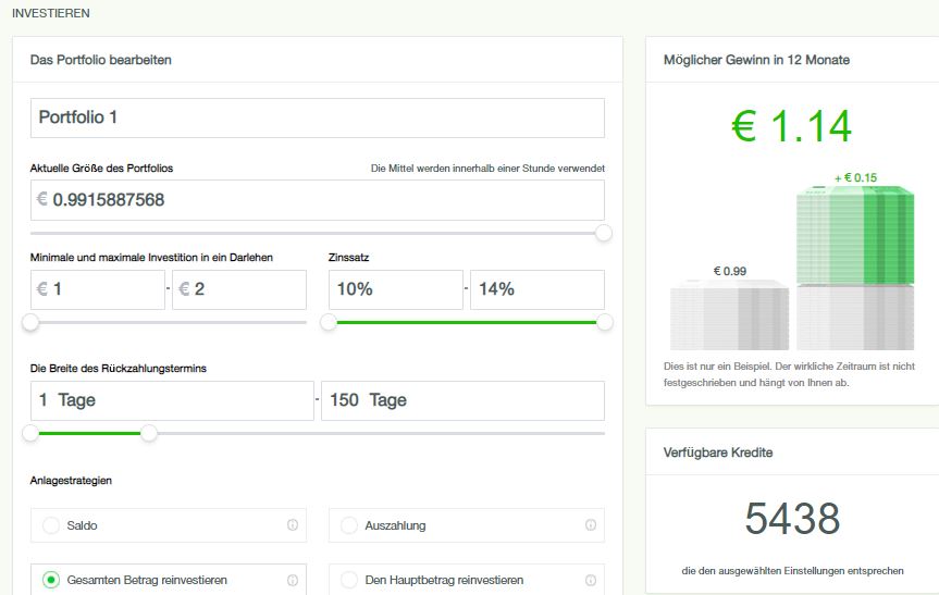 Robocash- Einstellungen des Auto-Invest