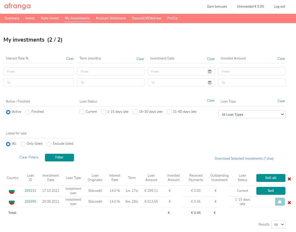 Afranga - My Investments (Meine Investitionen)